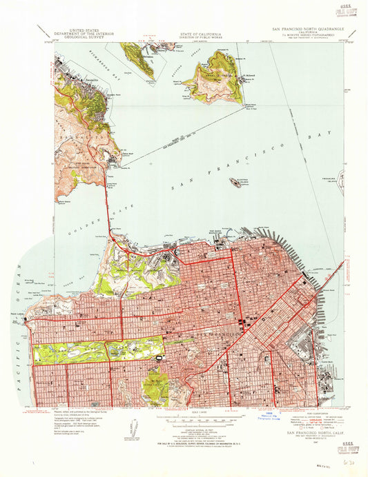 USGS Classic San Francisco North California 7.5'x7.5' Topo Map Image