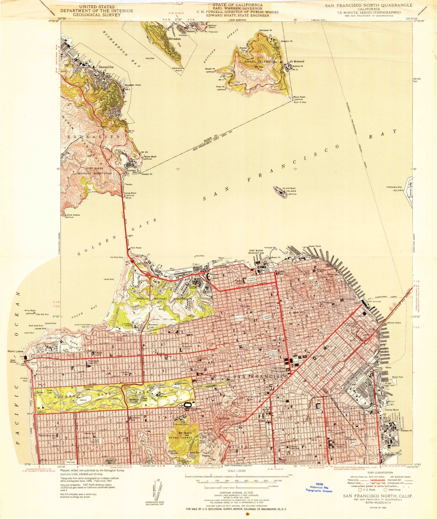 USGS Classic San Francisco North California 7.5'x7.5' Topo Map Image