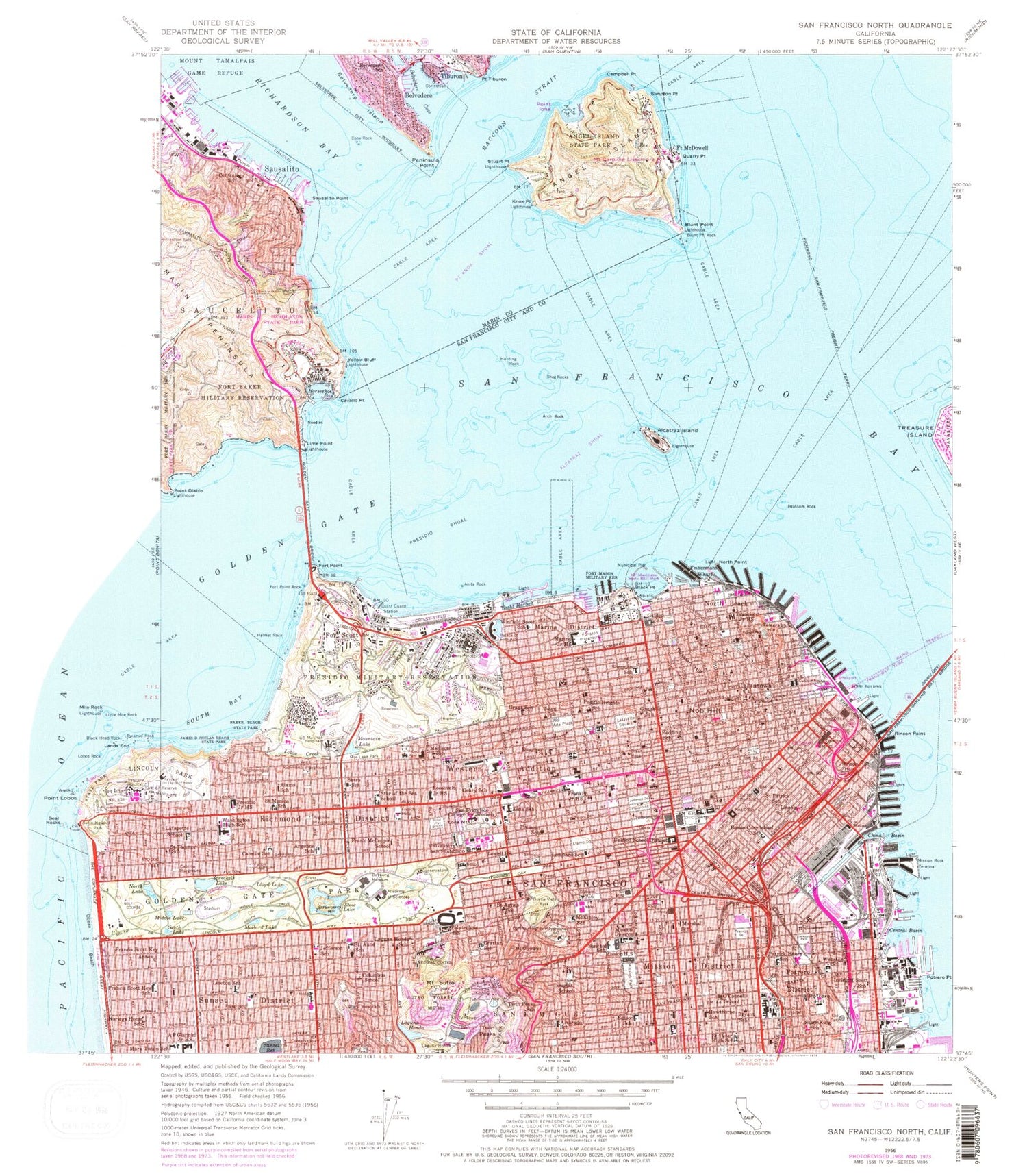 USGS Classic San Francisco North California 7.5'x7.5' Topo Map Image