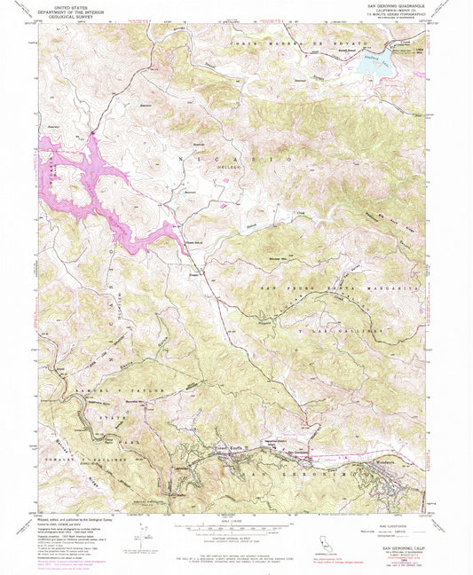 Classic USGS San Geronimo California 7.5'x7.5' Topo Map Image