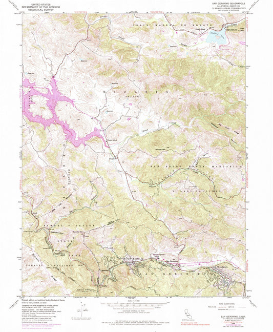 Classic USGS San Geronimo California 7.5'x7.5' Topo Map Image
