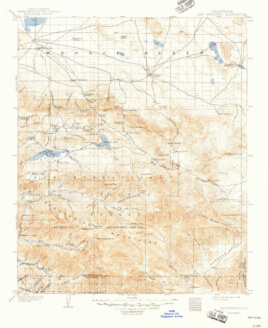 Historic 1902 San Gorgonio California 30'x30' Topo Map Image