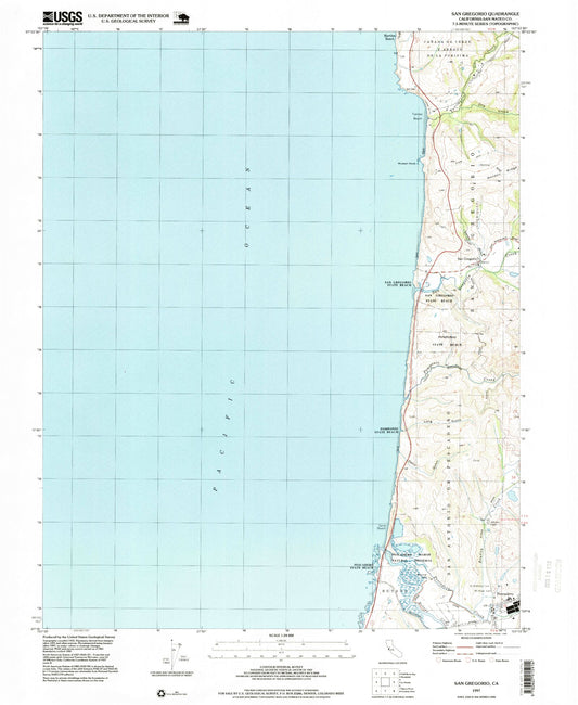 Classic USGS San Gregorio California 7.5'x7.5' Topo Map Image