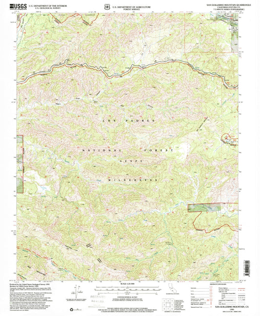 Classic USGS San Guillermo Mountain California 7.5'x7.5' Topo Map Image