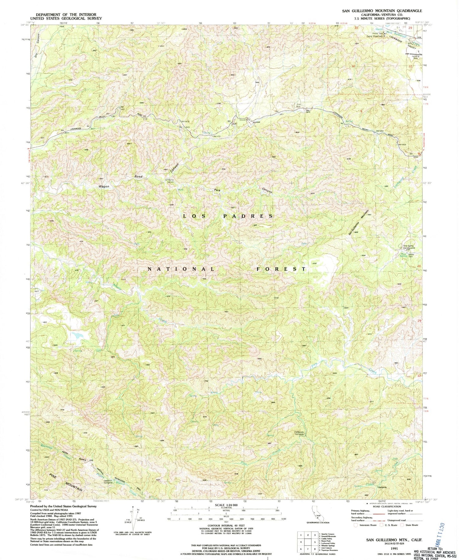 Classic USGS San Guillermo Mountain California 7.5'x7.5' Topo Map Image