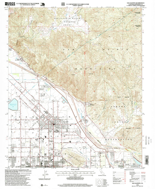 Classic USGS San Jacinto California 7.5'x7.5' Topo Map Image