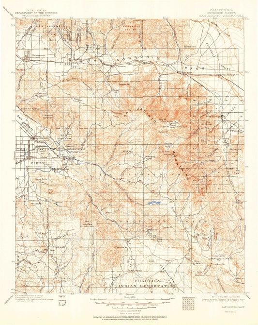 Historic 1901 San Jacinio California 30'x30' Topo Map Image