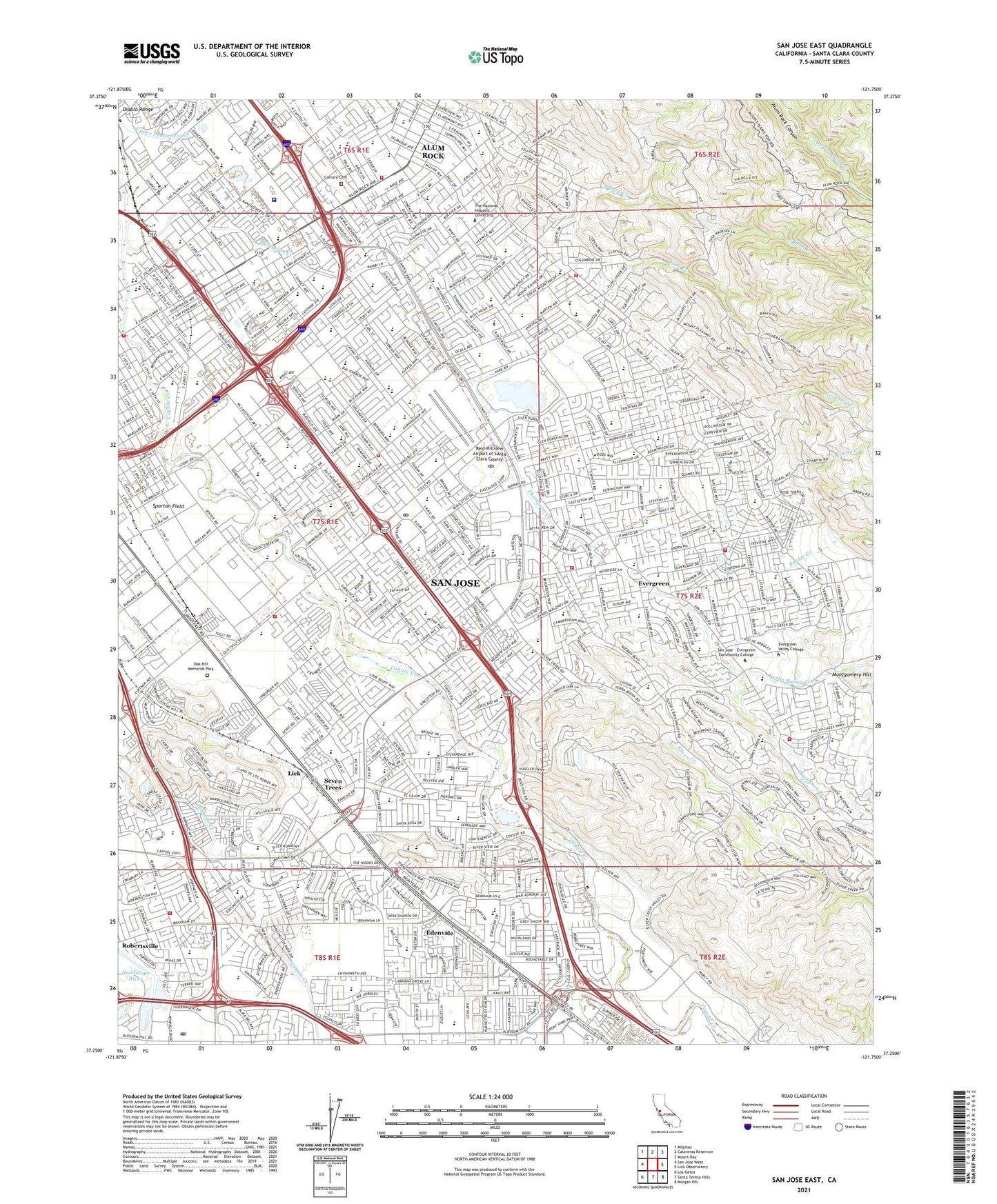 San Jose East California US Topo Map Image