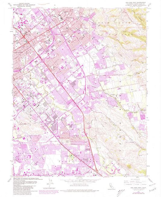 Classic USGS San Jose East California 7.5'x7.5' Topo Map Image