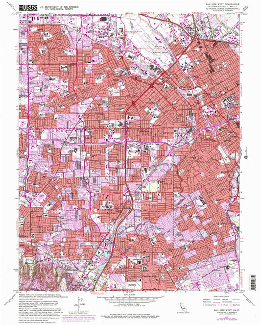 Classic USGS San Jose West California 7.5'x7.5' Topo Map Image