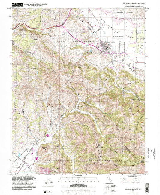 Classic USGS San Juan Bautista California 7.5'x7.5' Topo Map Image