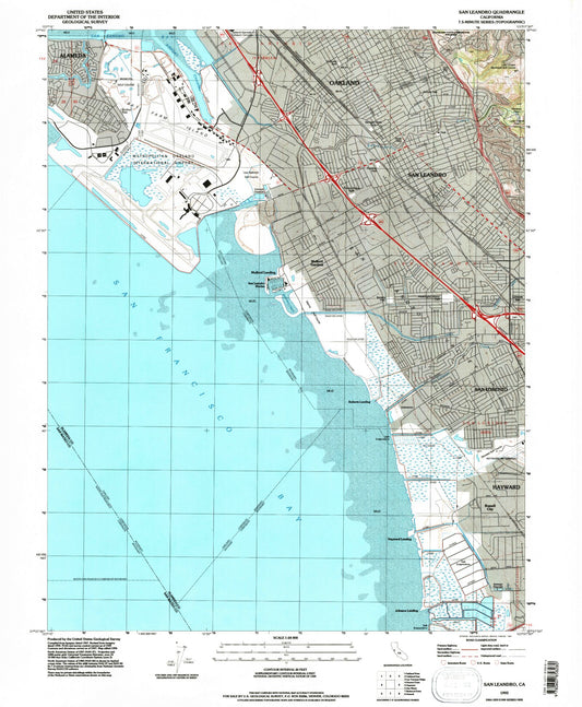 Classic USGS San Leandro California 7.5'x7.5' Topo Map Image