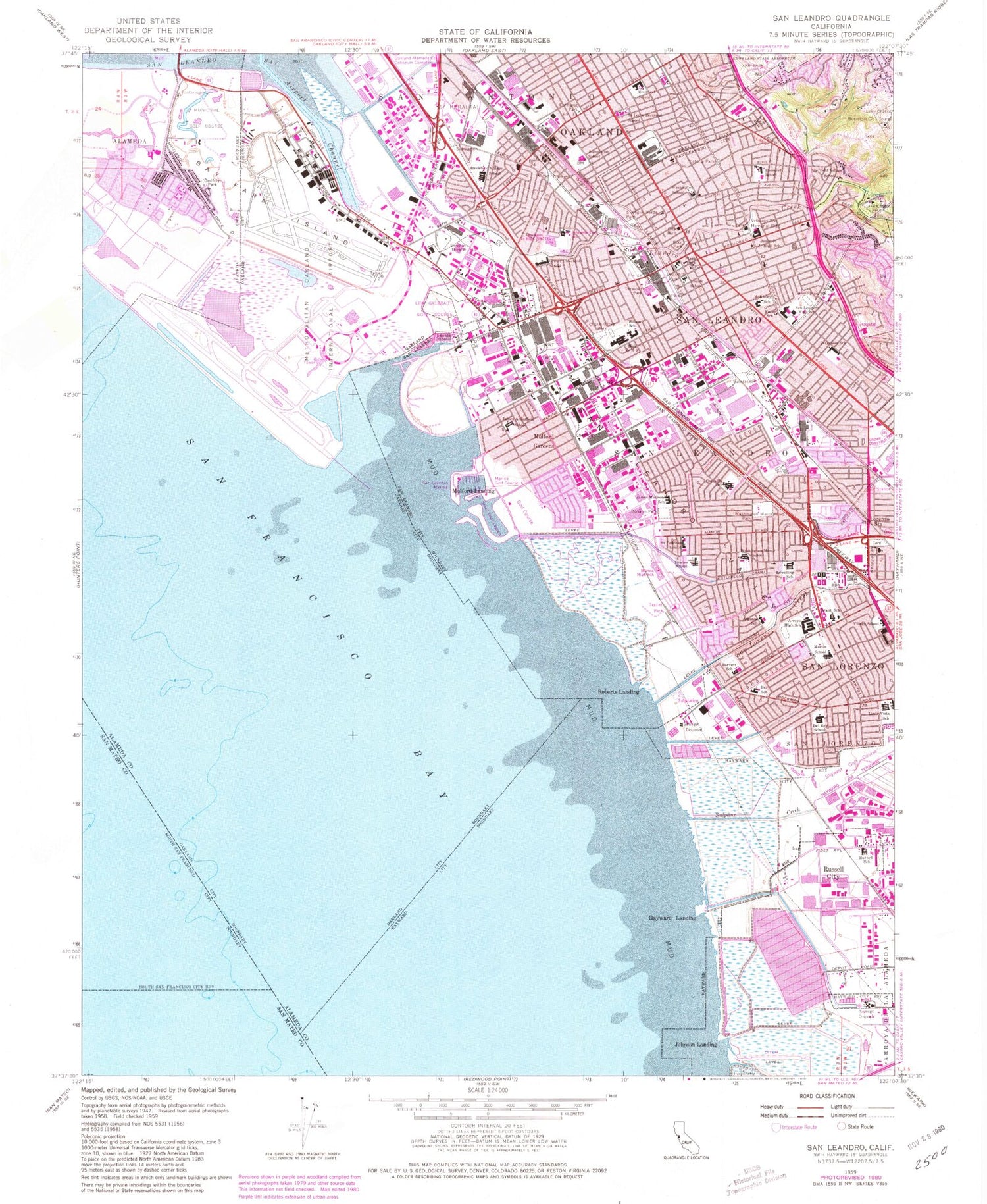 Classic USGS San Leandro California 7.5'x7.5' Topo Map Image