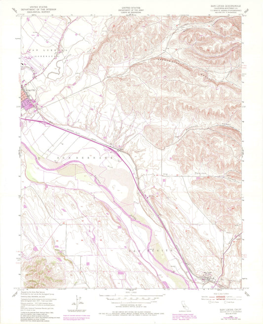 Classic USGS San Lucas California 7.5'x7.5' Topo Map Image