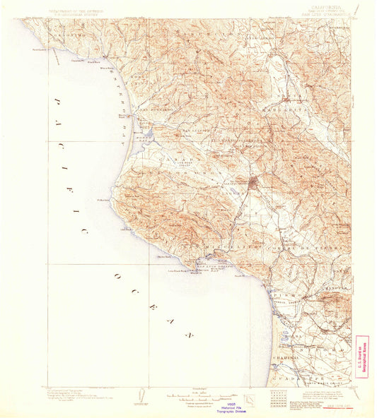 Historic 1900 San Luis California 30'x30' Topo Map Image