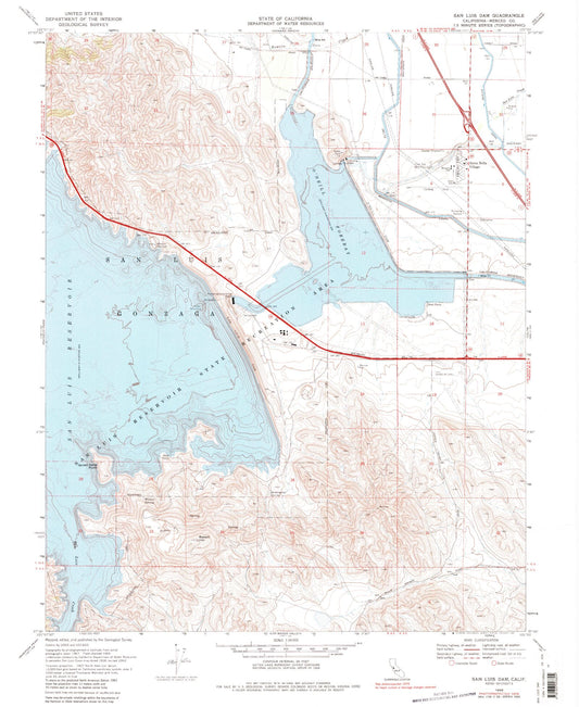 Classic USGS San Luis Dam California 7.5'x7.5' Topo Map Image