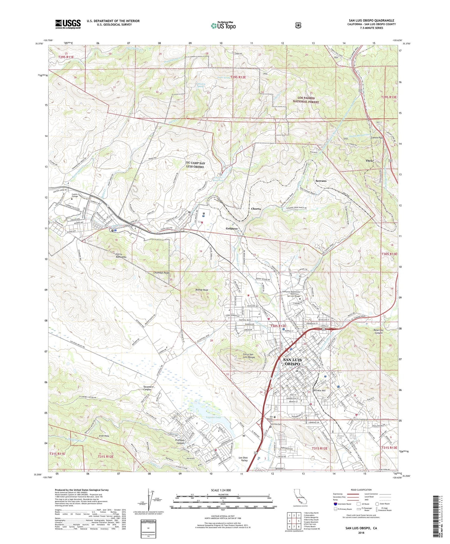 San Luis Obispo California US Topo Map Image