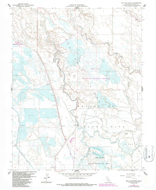 Classic USGS San Luis Ranch California 7.5'x7.5' Topo Map Image