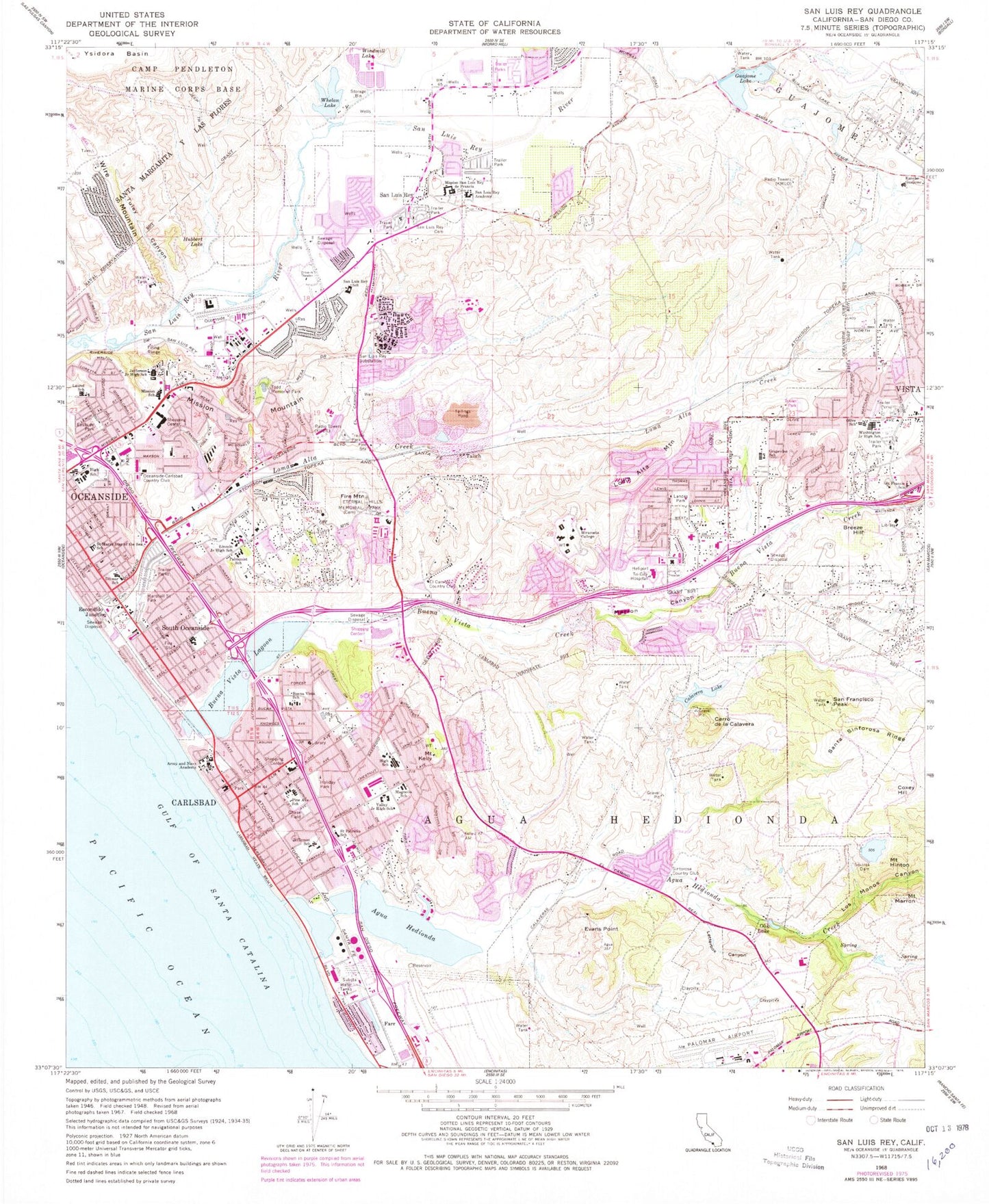 Classic USGS San Luis Rey California 7.5'x7.5' Topo Map Image