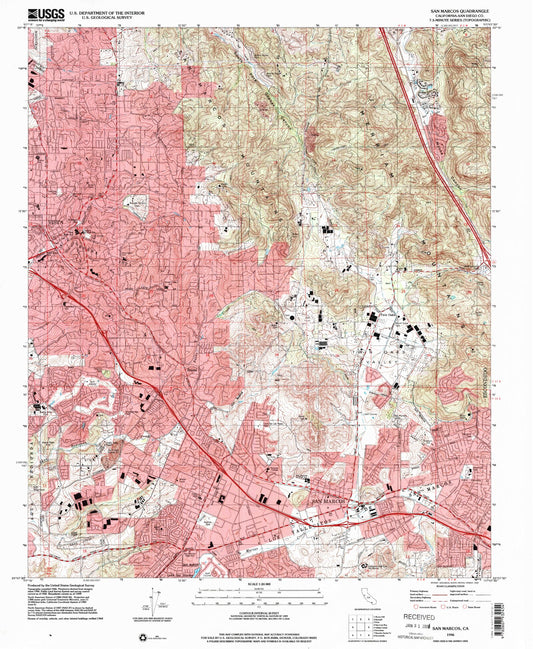 Classic USGS San Marcos California 7.5'x7.5' Topo Map Image
