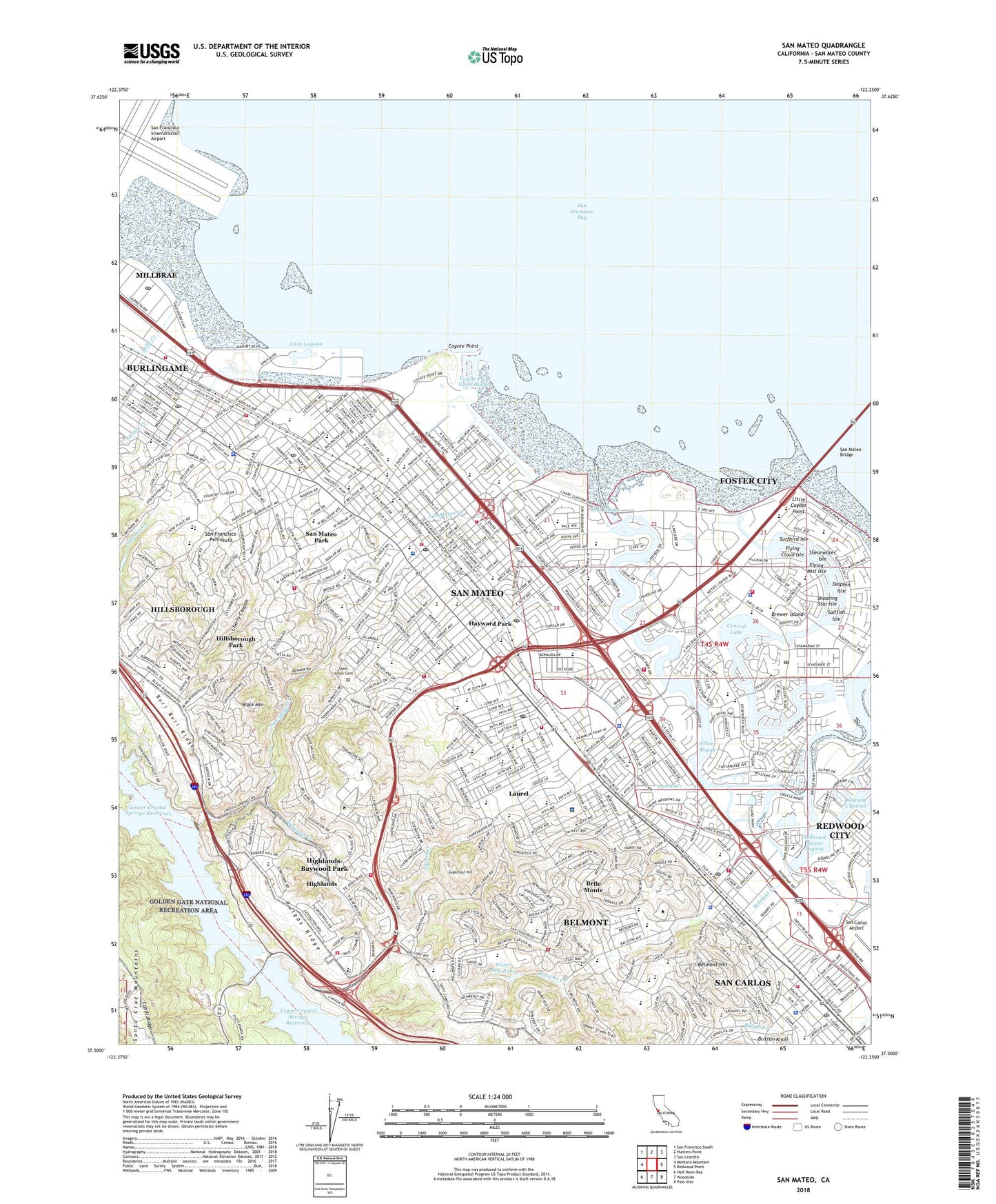 San Mateo California US Topo Map Image