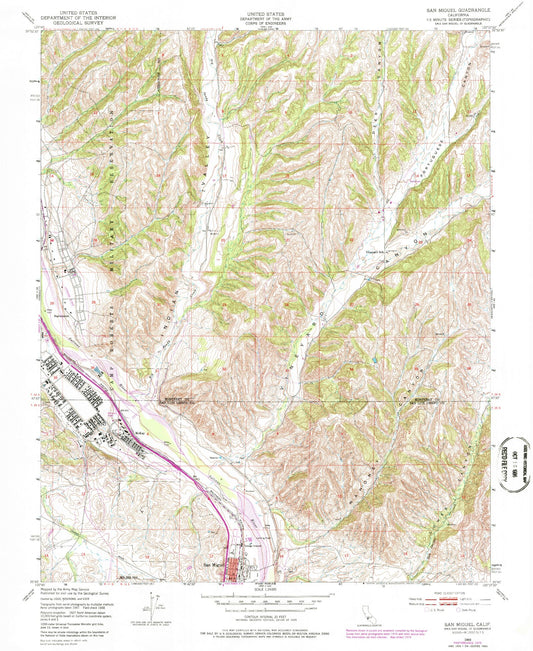 Classic USGS San Miguel California 7.5'x7.5' Topo Map Image