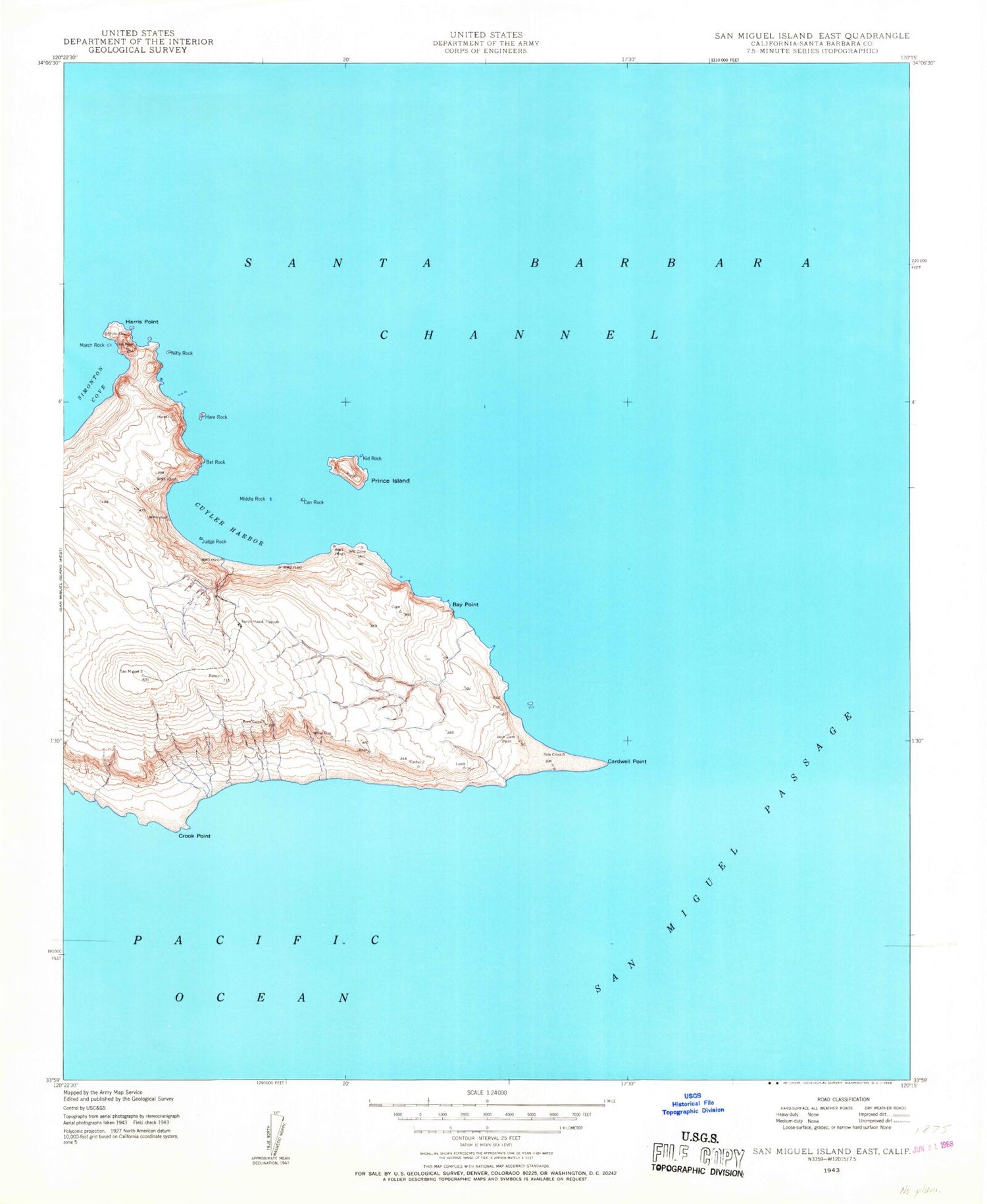 Classic USGS San Miguel Island East California 7.5'x7.5' Topo Map Image