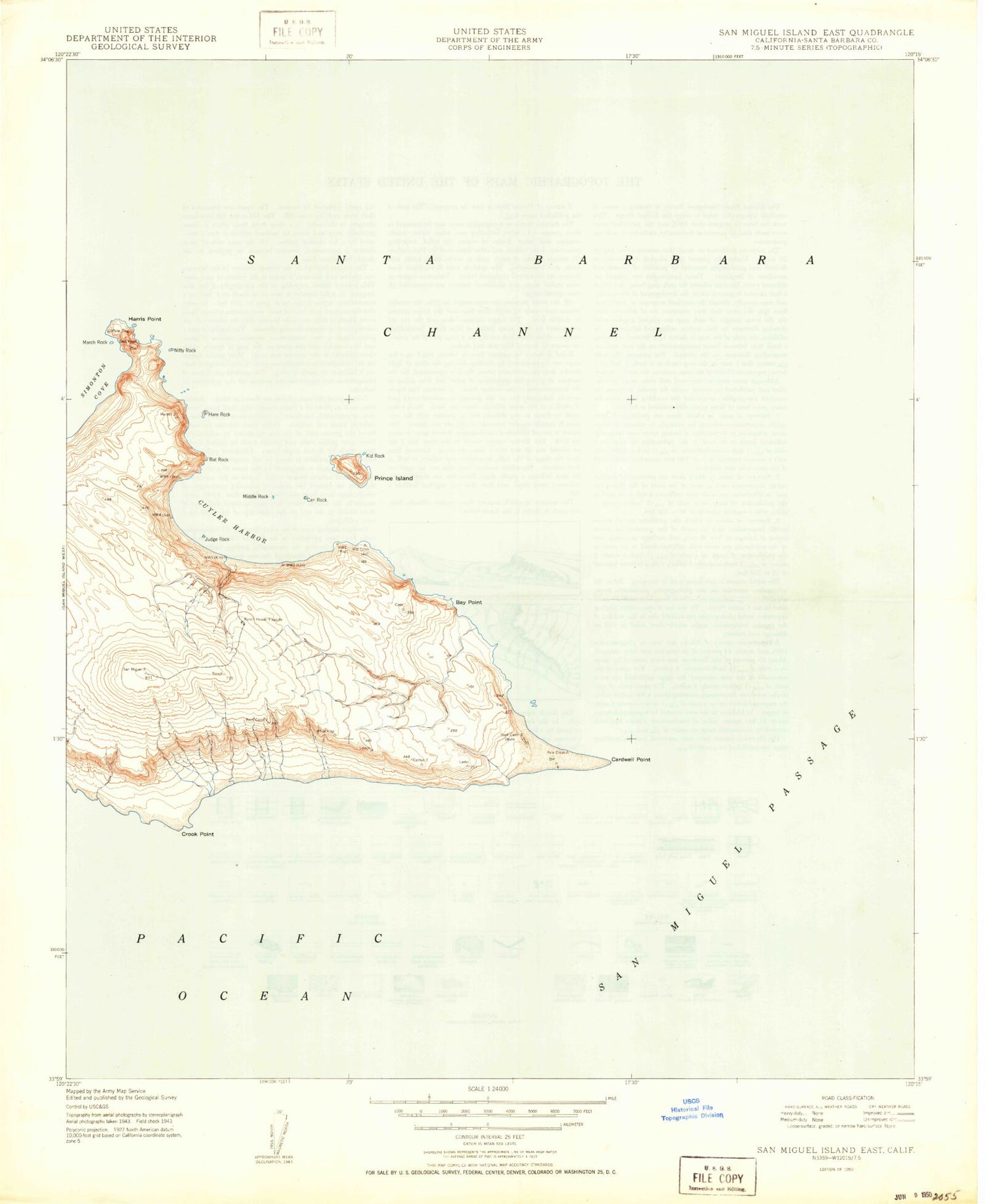 Classic USGS San Miguel Island East California 7.5'x7.5' Topo Map Image