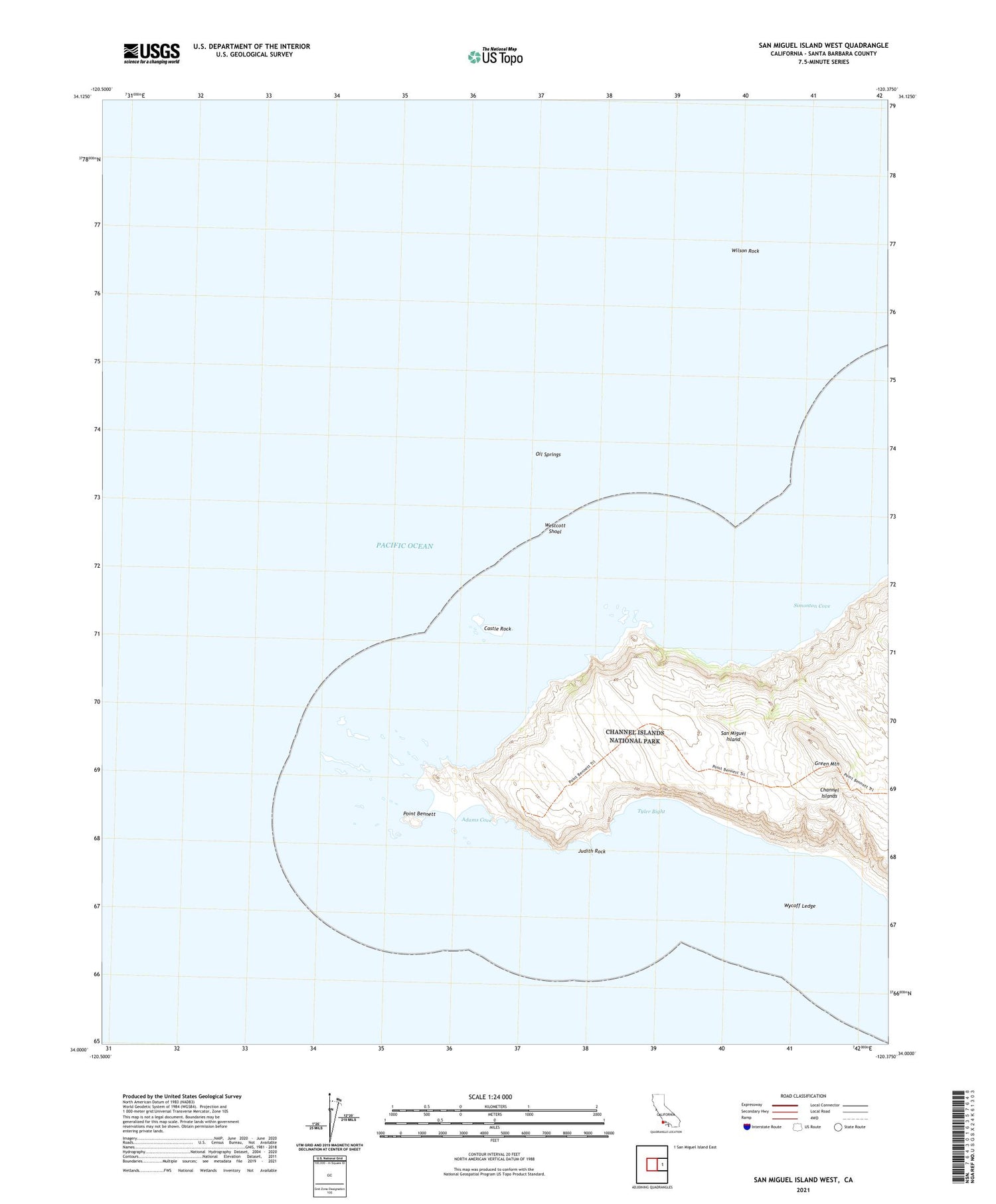 San Miguel Island West California US Topo Map Image