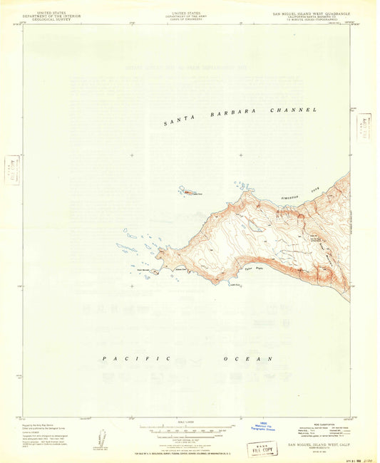 Classic USGS San Miguel Island West California 7.5'x7.5' Topo Map Image