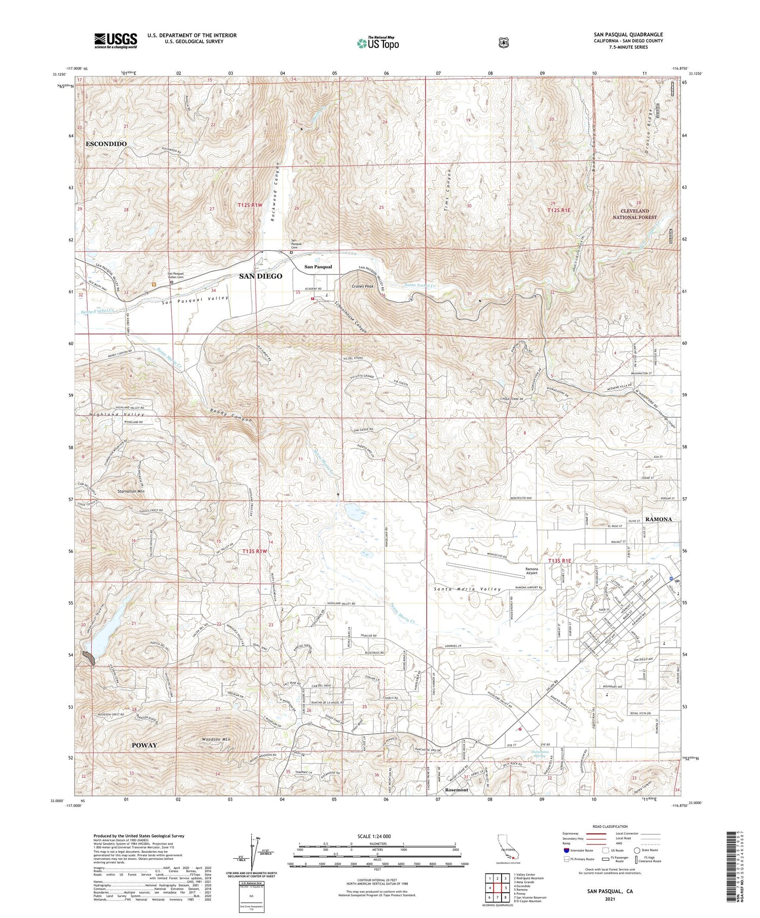 San Pasqual California US Topo Map Image