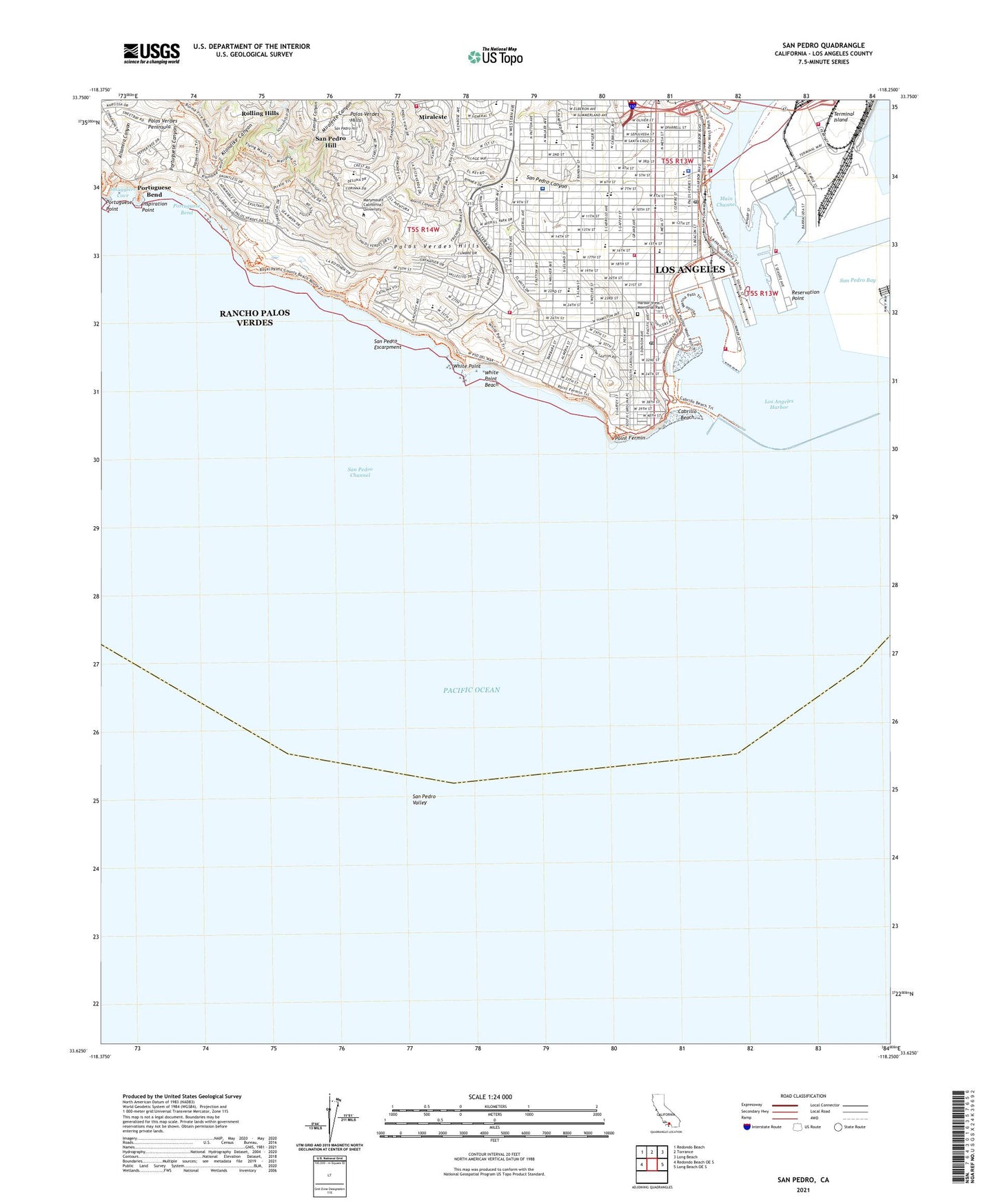 San Pedro California US Topo Map Image