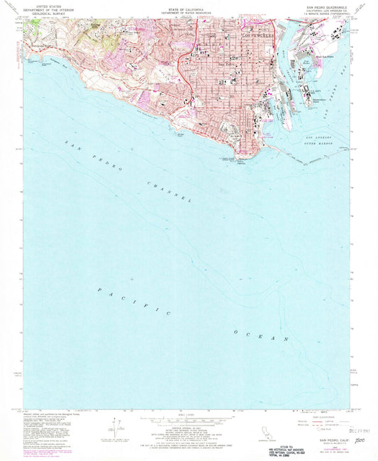 Classic USGS San Pedro California 7.5'x7.5' Topo Map Image