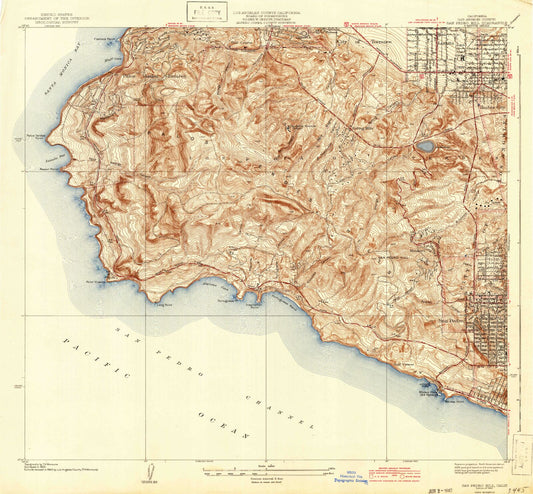 Classic USGS San Pedro Hills California 7.5'x7.5' Topo Map Image