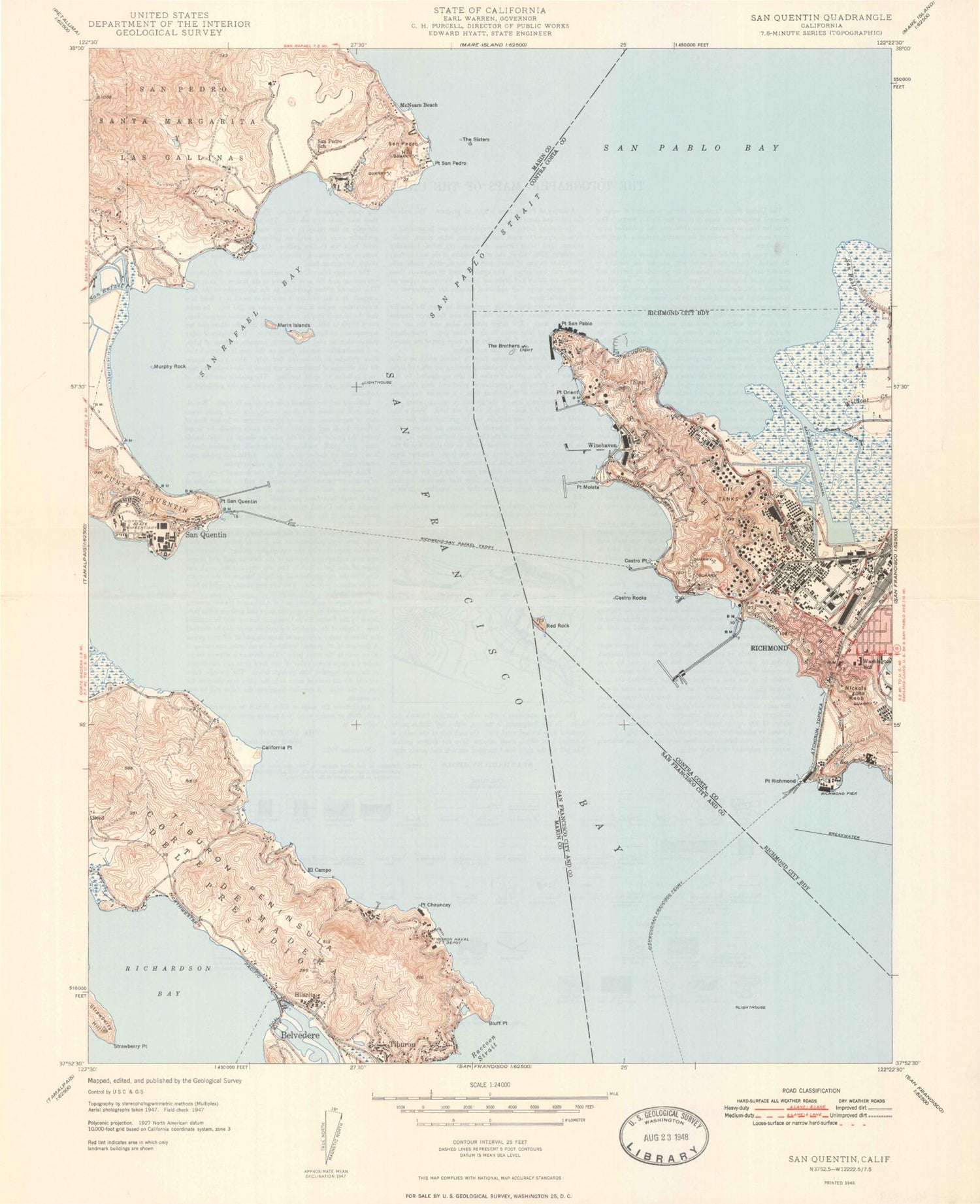 Classic USGS San Quentin California 7.5'x7.5' Topo Map Image