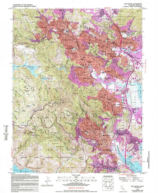 USGS Classic San Rafael California 7.5'x7.5' Topo Map Image