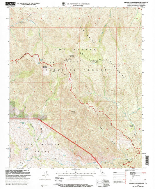 Classic USGS San Rafael Mountain California 7.5'x7.5' Topo Map Image