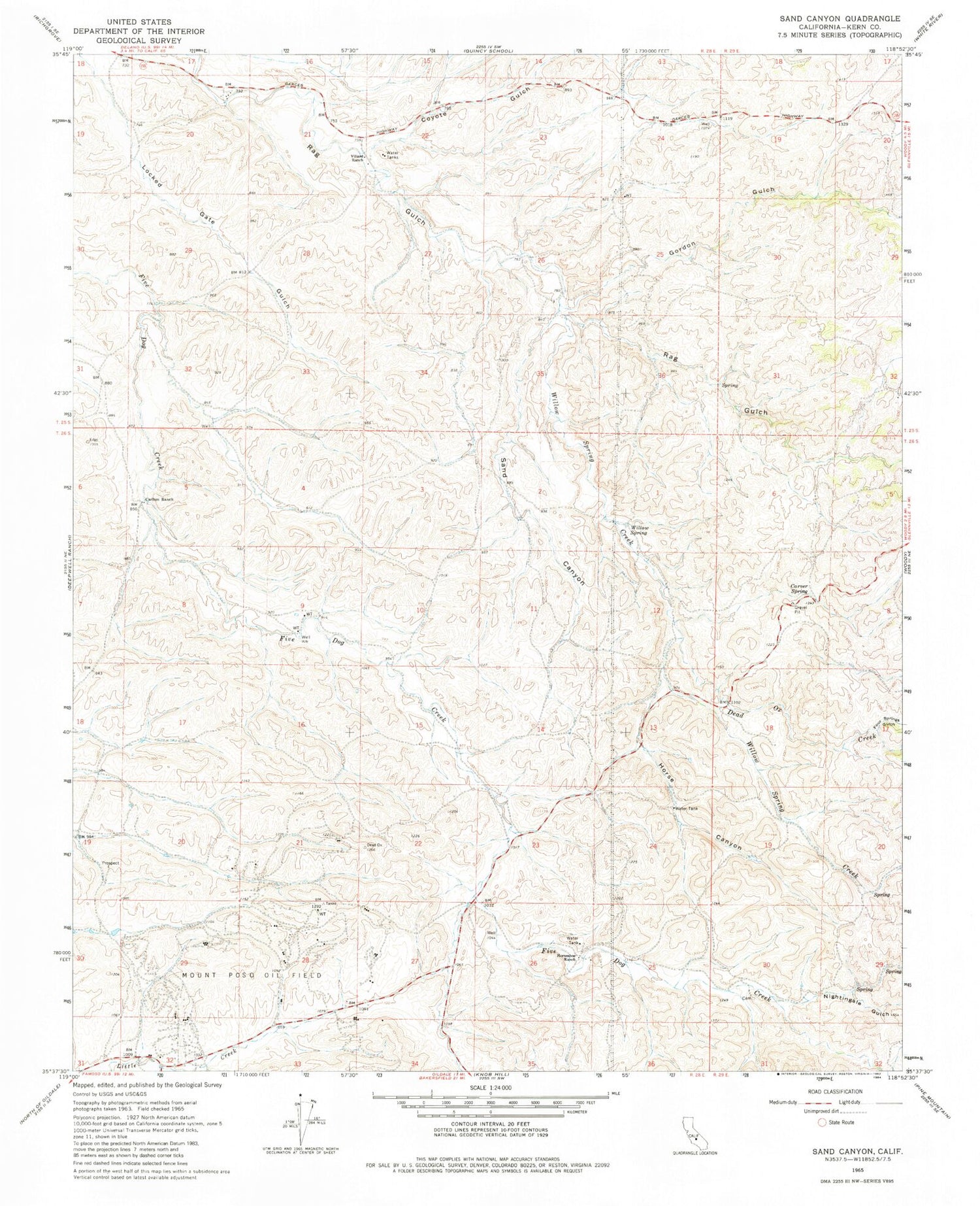Classic USGS Sand Canyon California 7.5'x7.5' Topo Map Image