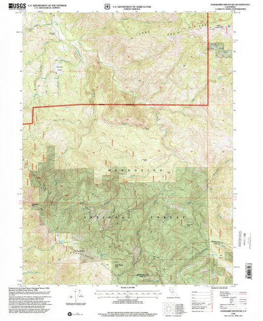 Classic USGS Sanhedrin Mountain California 7.5'x7.5' Topo Map Image