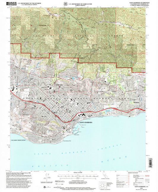 Classic USGS Santa Barbara California 7.5'x7.5' Topo Map Image