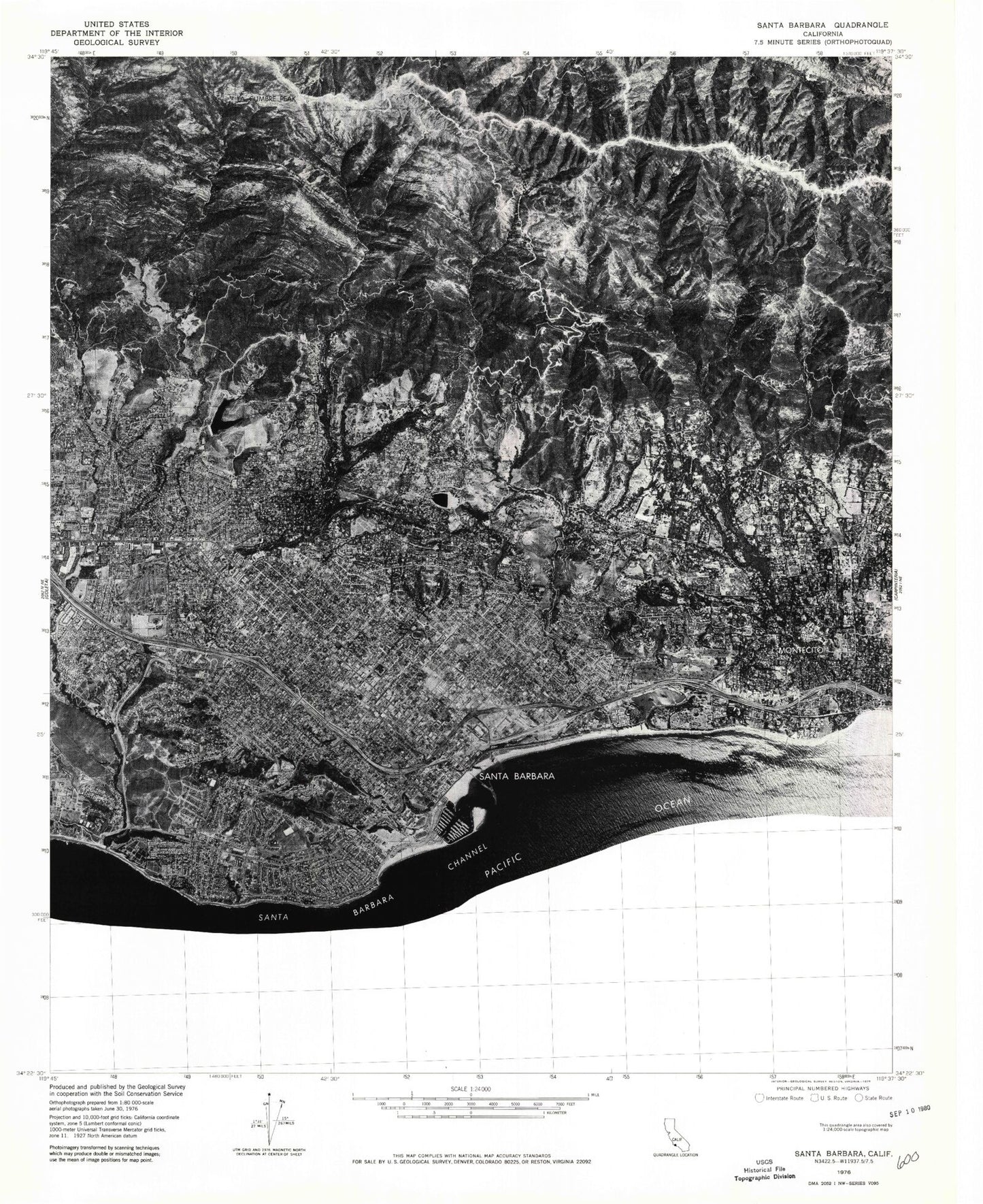 Classic USGS Santa Barbara California 7.5'x7.5' Topo Map Image