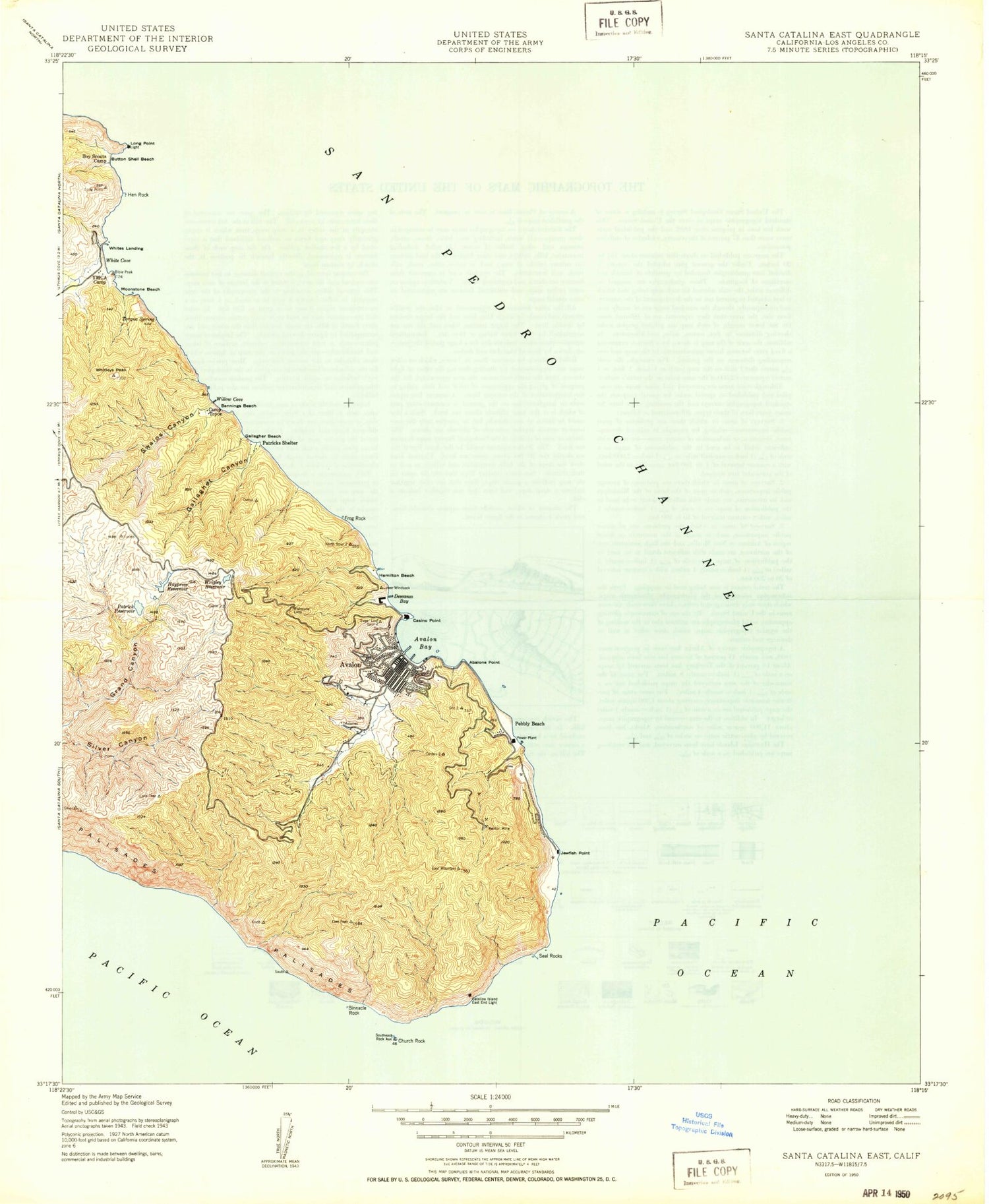 Classic USGS Santa Catalina East California 7.5'x7.5' Topo Map Image