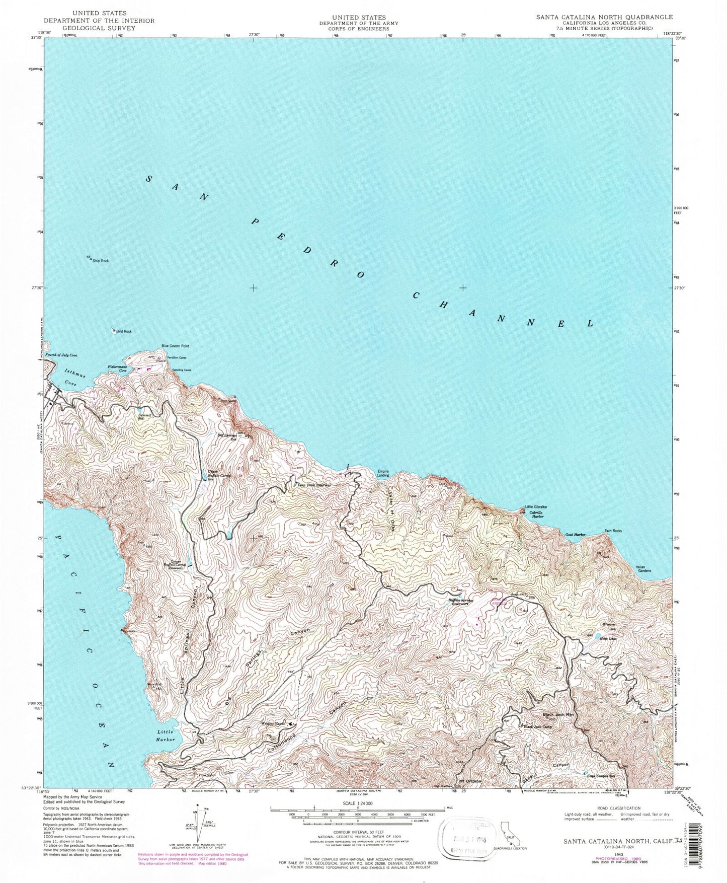 Classic USGS Santa Catalina North California 7.5'x7.5' Topo Map Image