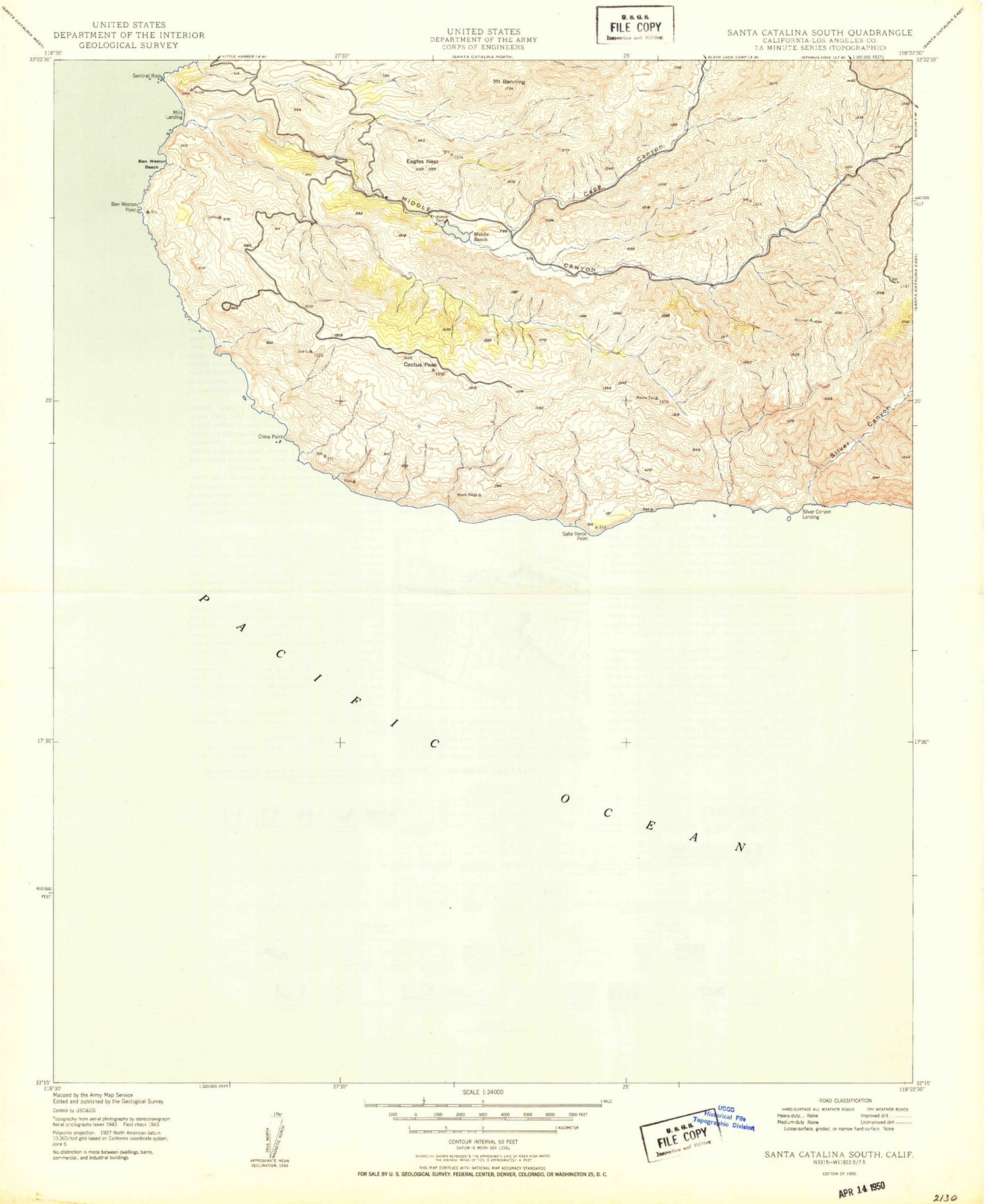 Classic USGS Santa Catalina South California 7.5'x7.5' Topo Map Image