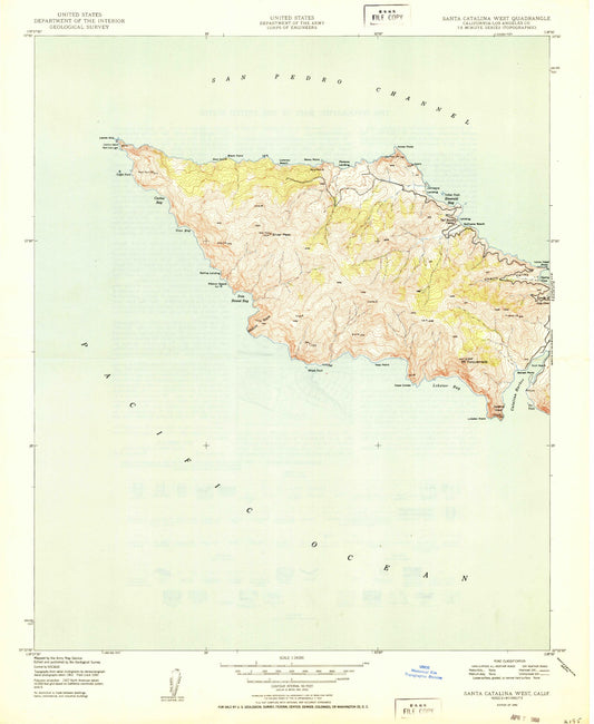 Classic USGS Santa Catalina West California 7.5'x7.5' Topo Map Image