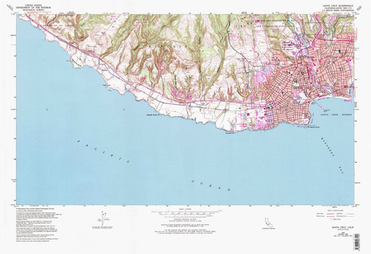 Classic USGS Santa Cruz California 7.5'x7.5' Topo Map Image