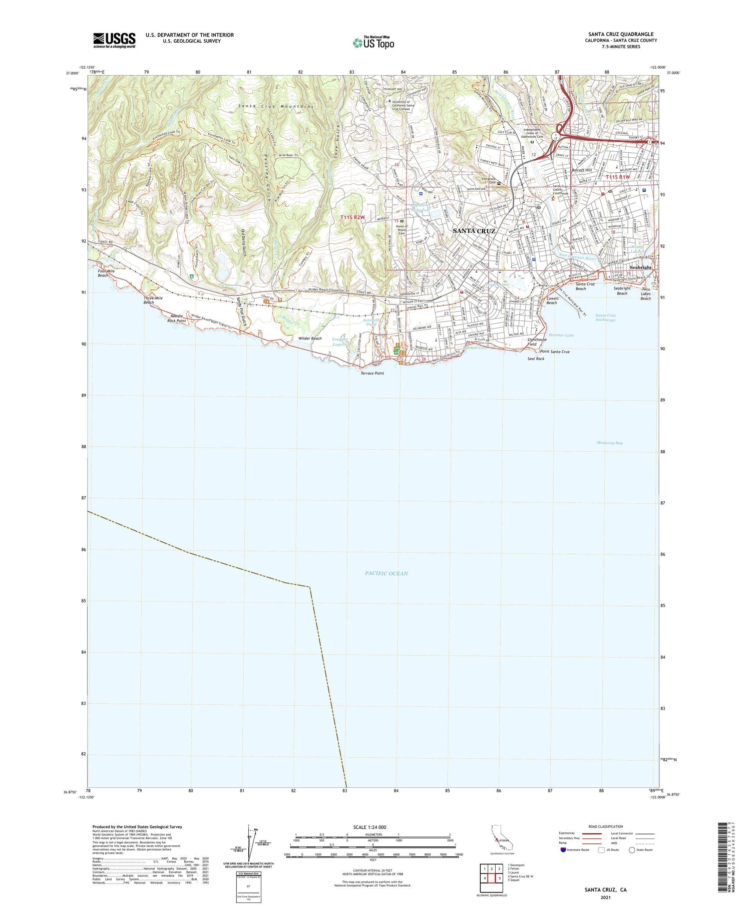 Santa Cruz California US Topo Map Image