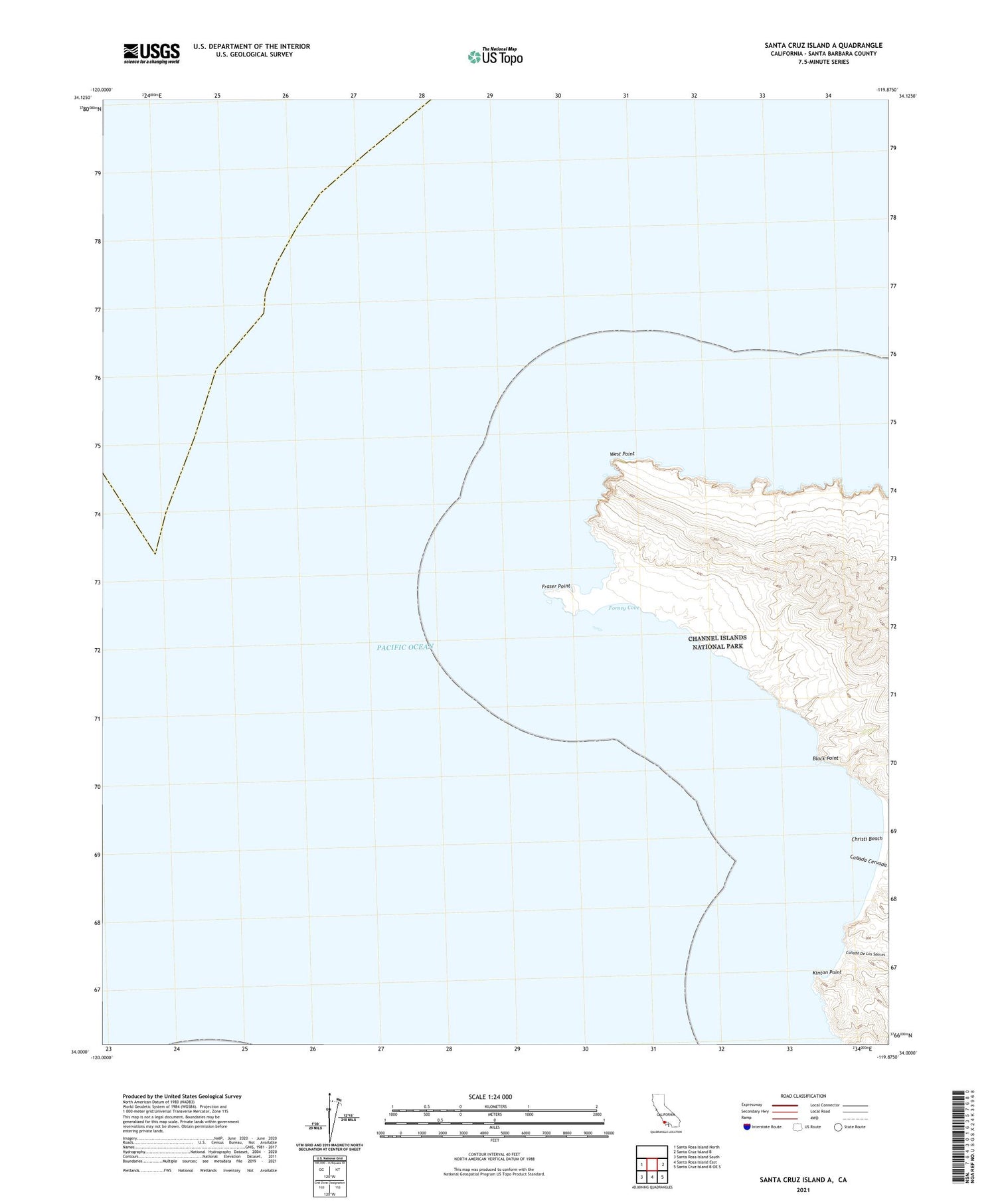 Santa Cruz Island A California US Topo Map Image