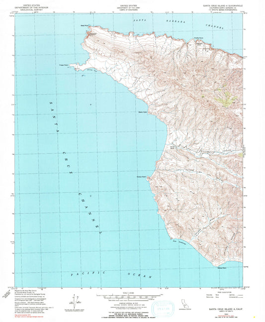 Classic USGS Santa Cruz Island A California 7.5'x7.5' Topo Map Image