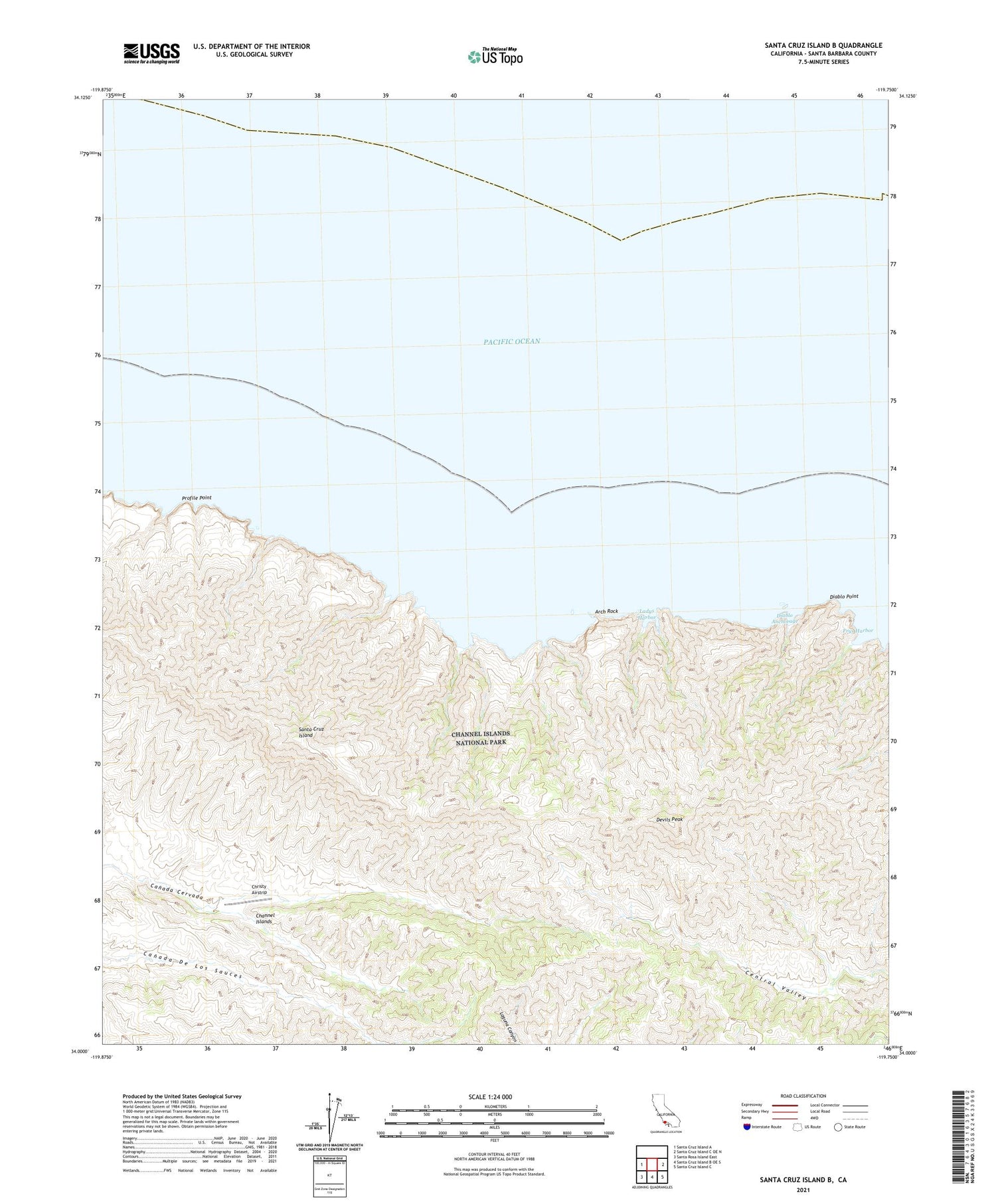 Santa Cruz Island B California US Topo Map Image